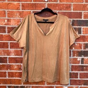 Lane Bryant Womens 18/20 Camel Brown Suede Perforated Flutter Sleeve Top Blouse